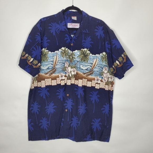 Men's Hawaiin Shirt XL Cotton Button-up Front and Back Graphic Hawaii Designed - Picture 5 of 11